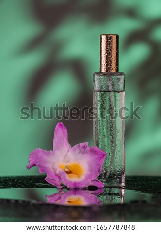bottle of perfumes in the scent of flowers and spring mood fashion, floral, retro, love