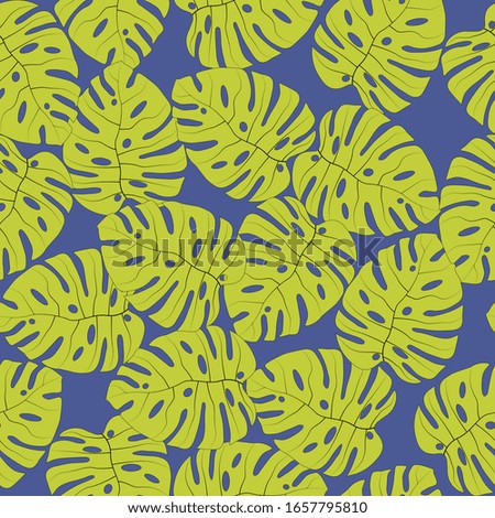 Tropical jungle leaves. Floral pattern with monstera leaf. Floral background with tropical leaves. Beautiful hand-drawn exotic plants. Vector illustration