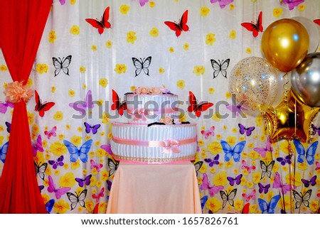 Festive atmosphere,Interior for the holidays,birthday,curtains with butterflies,
