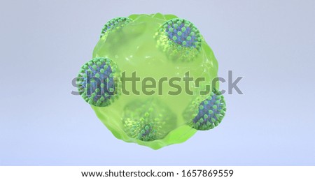  Close-up microscopic virus and virus protection. 3d rendering.
