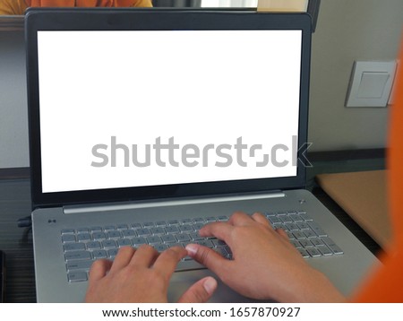 Close up image of  laptop mock up, pc computer monitor with white screen template