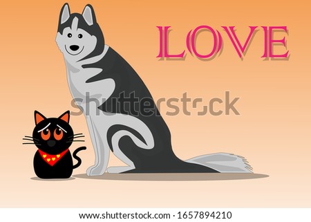 Cartoon design with cat and dog on orange background
