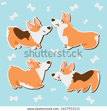 Funny set with cartoon Corgi dogs. Collection of stickers for social networks with dogs.