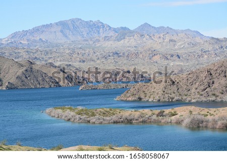 Beautiful view of Lake Mohave on the Arizona Nevada border, in the Lake Mead National Recreation Area. Mohave County, Arizona USA Royalty-Free Stock Photo #1658058067