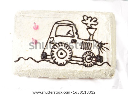 birthday tractor cake on a table no people stock photo 
