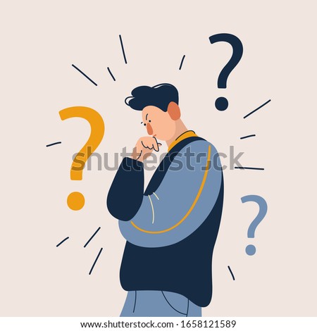 Man have a question. Flat cartoon vector illustration in modern concept.  Royalty-Free Stock Photo #1658121589