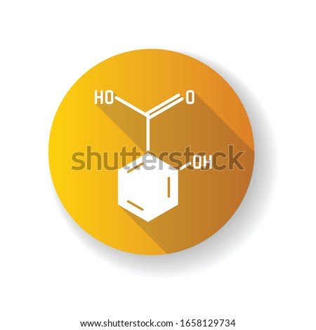 Salicylic acid orange flat design long shadow glyph icon. Chemical sequence. Molecular formula. Skincare component. Scientific research. Healthcare, cosmetology. Silhouette RGB color illustration Royalty-Free Stock Photo #1658129734