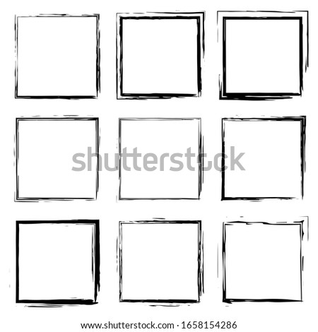 Set of hand drawn vector square black frame, border - Grunge style illustration, template, basis design elements