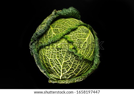  Green cabbage on black background Royalty-Free Stock Photo #1658197447