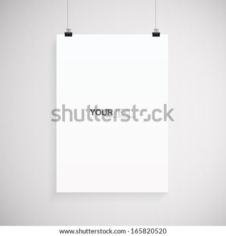 A4 / A3 Format paper with text, paper clips and shadow  Eps 10 vector illustration
