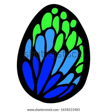 Color bump in cold colors. Easter egg with a natural pattern. Decorative graphic element for the design of cards and invitations. Creative coloring easter egg. Stock illustration on a white background