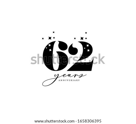 62 years anniversary or birthday celebration design template Vector. Royalty-Free Stock Photo #1658306395