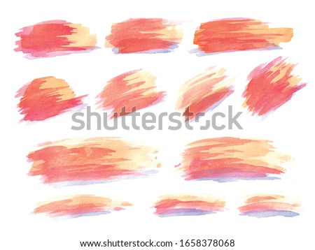 Set of orange purple brush strokes watercolor vector design elements