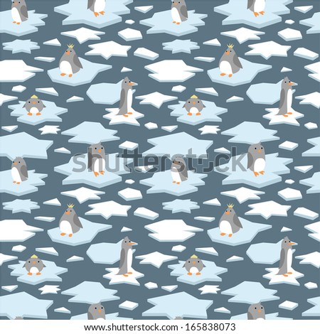 Seamless pattern with cute penguins on ice floe 1