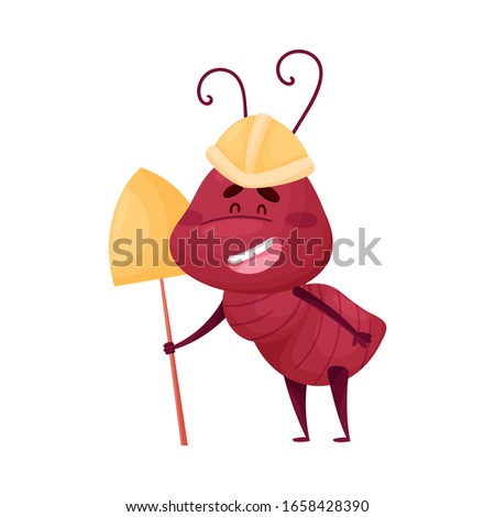 Cute Ant Character Wearing Helmet and Spade Vector Illustration