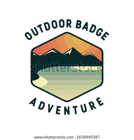 Adventure outdoor badge logo with mountain and ocean vector illustration 