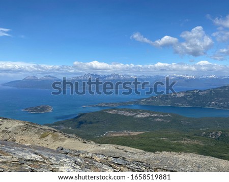 Views from over Ushuaia and the beautiful surrounding landscapes on a hike to Cerro Guanaco in Tierra del Fuego in Patagonia