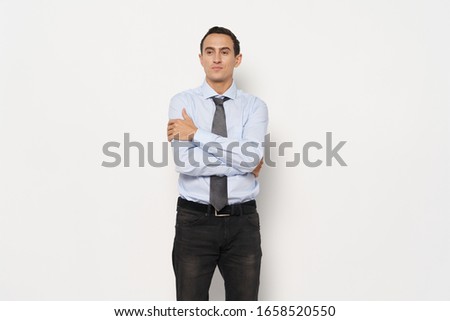 Blue shirt young man pants tie model
