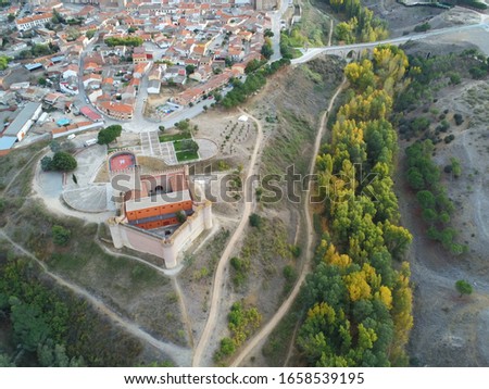 Aerial view in Arevalo, village with castle in Avila.Spain. Drone Photo