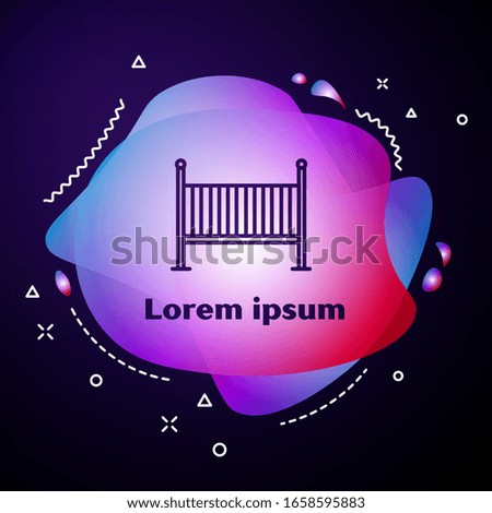 Purple line Baby crib cradle bed icon isolated on blue background. Abstract banner with liquid shapes. Vector Illustration