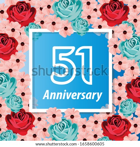 51 Years anniversary. Vector design greeting card with decorative floral for celebration