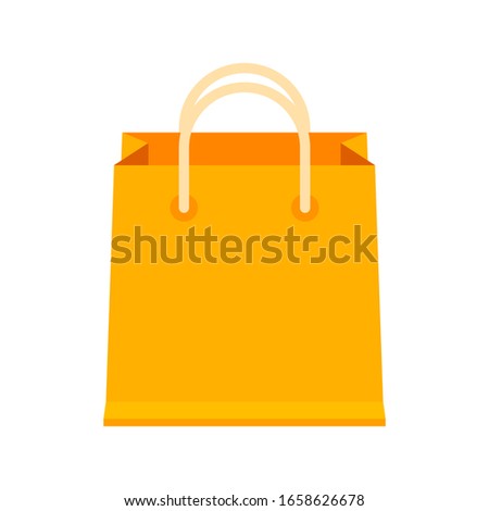 bag paper orange for icon isolated on white, cardboard orange handle bag for retail container, clip art packaging bag yellow orange color, paper bag blank, vector