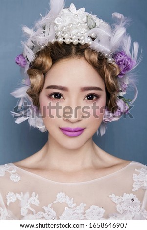 Asian fresh beauty in flower headdress