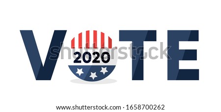 Vote inscription with American flag on badge.Presidential election banner. Flat vector illustration. Royalty-Free Stock Photo #1658700262