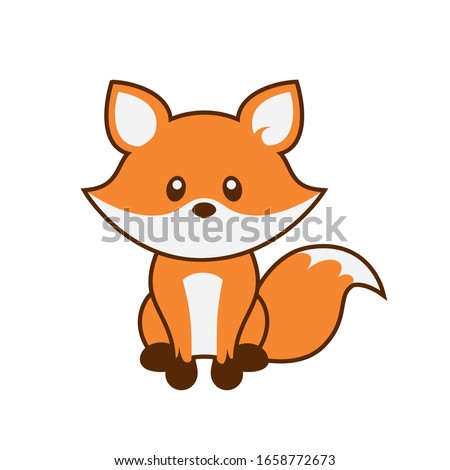 Cute Fox with Outline Vector Illustration on White