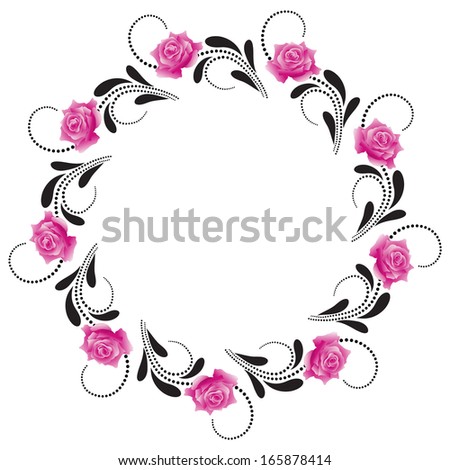 Decorative round frame with pink roses