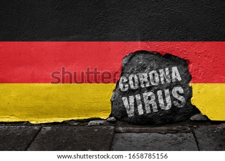 Flag of Germany on the wall with cracked stone with text Coronavirus on it. 2019 - 2020 Novel Coronavirus (2019-nCoV) concept, for an outbreak occurs in Germany.