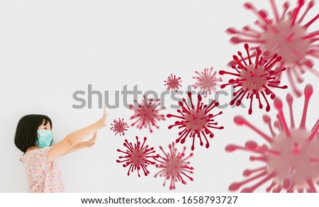 Covid-19 virus and Air pollution pm2.5 concept.Little asian chinese girl wearing mask for Virus.Student in school for stop corona virus outbreak.Covid19 coronavirus  virus.omicron variants.vaccine. Royalty-Free Stock Photo #1658793727