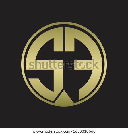 SF Logo monogram circle with piece ribbon style on gold colors