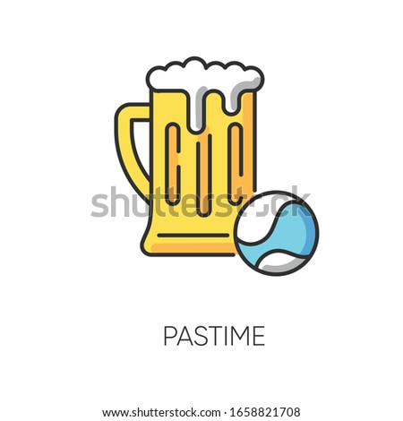 Pastime RGB color icon. Leisure activities, recreation types, healthy and unhealthy hobbies symbol. Sports game accessory and alcohol drink. Tennis ball and beer pint isolated vector illustration