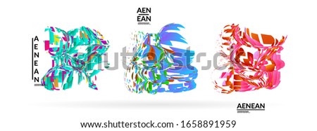 Abstract futuristic shapes made of small particle explosion. Optical art geometric background with high speed of motion. Futuristic vector illustration badge set.
