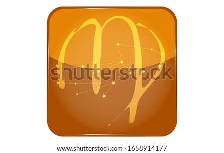 12 constellation yellow button icon with star shape: Virgo