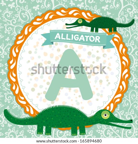 ABC animals A is alligator. Childrens english alphabet. Vector