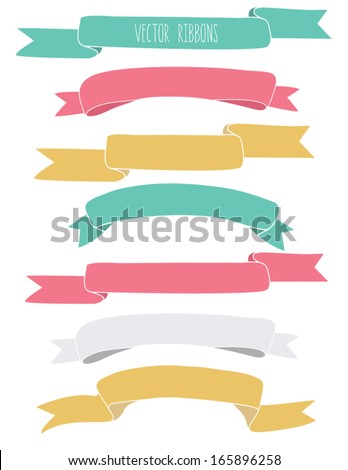 Pink and Teal Vector Ribbons Set Clip Art