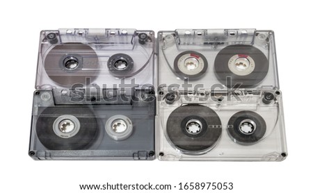 4 vintage cassettes tape isolated on white background. Music concept.
