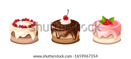 Set of cakes isolated on a white background.
