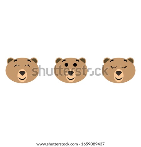 Muzzle of a bear with open and closed eyes isolated on white background. Stock vector illustration for decoration and design, postcards, fabrics, packaging, children's textiles, poster, banner, books