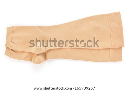 Knee-high medical compression stockings isolated on white background. For the treatment of varicose veins.