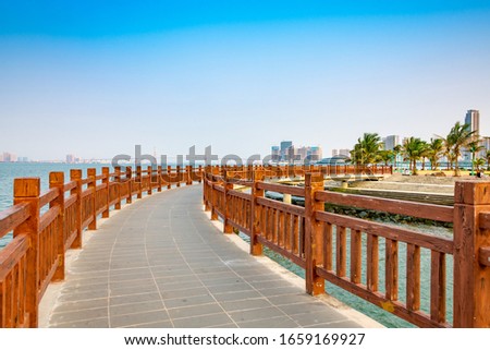 Bridges and buildings in Jinshawan, Zhanjiang City, Guangdong Province, China