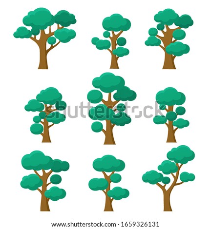 Forest trees set of natural plants eco foliage on a white background.