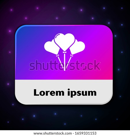 White Balloons in form of heart with ribbon icon isolated on black background. Rectangle color button. Vector Illustration
