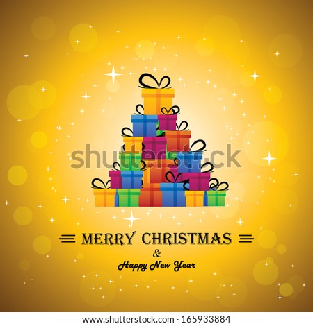 christmas festive celebrations with gift boxes as xmas tree - vector. The concept graphic can represent festivals like x-mas, new year, birthday & wedding events other personal events