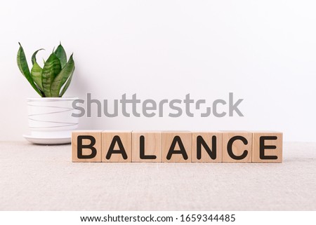 Word Balance is written on wooden cubes blocks on a light background.