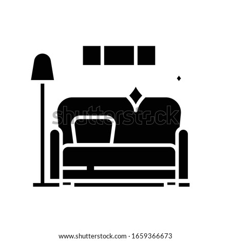 Living room cleaning black icon, concept illustration, vector flat symbol, glyph sign.