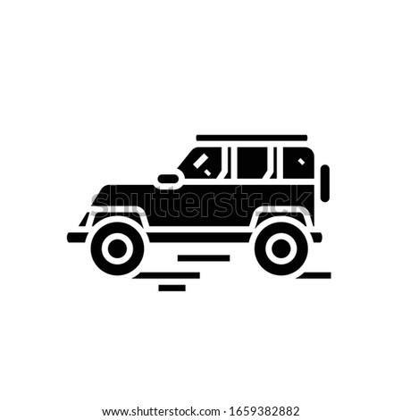 Jeep testing black icon, concept illustration, vector flat symbol, glyph sign.