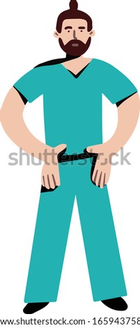 full-length figure doctor in blue clothes on white background Vector illustration 